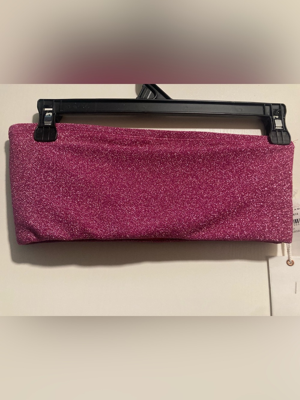 Good American Glitter Magenta Bandeau Crop Top